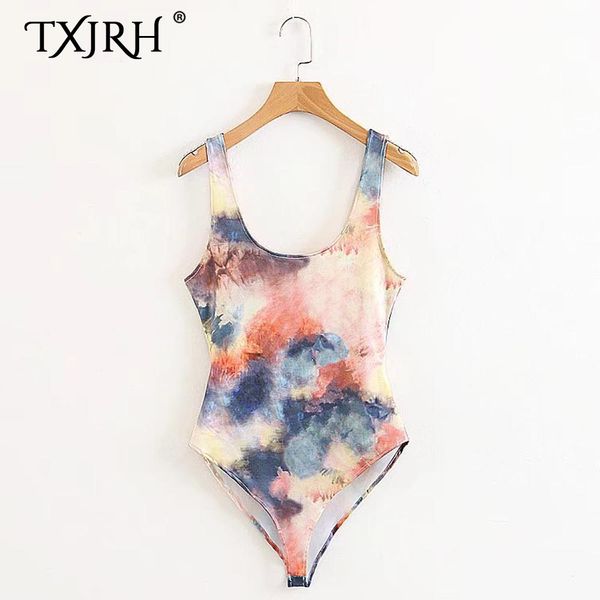 

txjrh colorful graffiti print o-neck backless slim fit romper body siamese bodysuit undershirt fashion women playsuits, Black;white