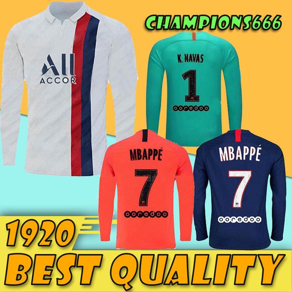 

long sleeve 19 20 psg soccer jersey 2019 paris mbappe sarabia herrera gana jersey cavani football kit shirt full sleeve maillots de foot, Black;yellow