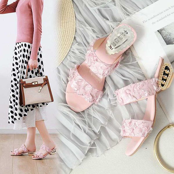 

slippers women's summer wear 2019 new solid color korean fashion go out low heel comfortable flip flops, Black