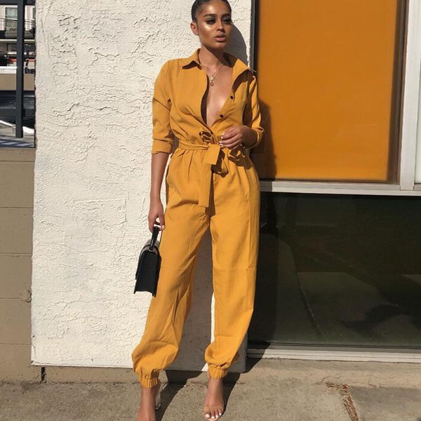 

huapate european and american fashion women's overalls jumpsuit retro casual button deep v long sleeve high waist jumpsuit, Black;white