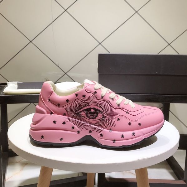 

mens women rhyton casual shoe trendy dad sneaker paris dancing streetwear early spring women thick bottom sports leather sneakers with box, Black