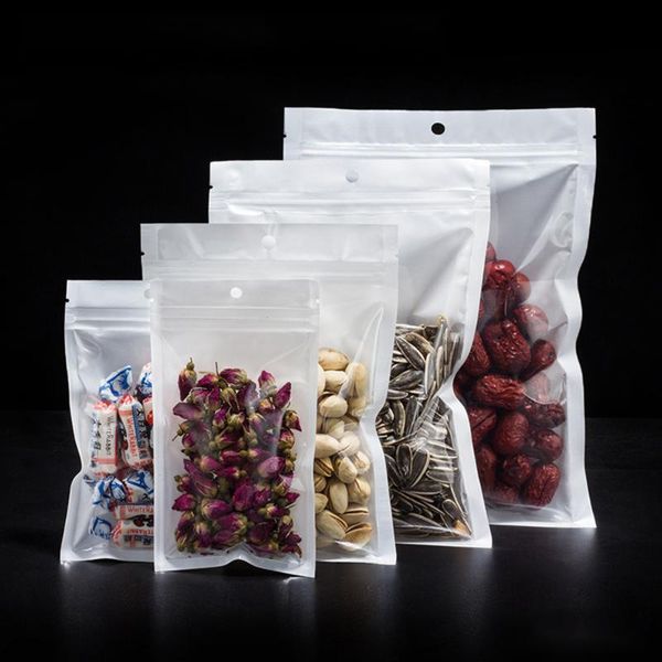 

multiple sizes white/clear front plastic flat zip lock package bag pearl bag nuts vacuum heat seal packing pouch