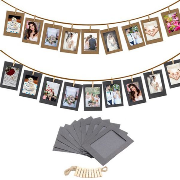 

diy крафт-бумага фоторамка 6 дюймов висячие стены фото рамка для фотографий крафт-бумага с зажимами и веревкой для семейной памяти