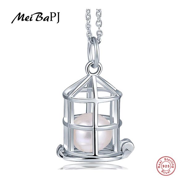 

meibapj] fashion cage pendant cultured genuine pearl necklace 925 sterling silver freshwater pearl jewelry for woman box