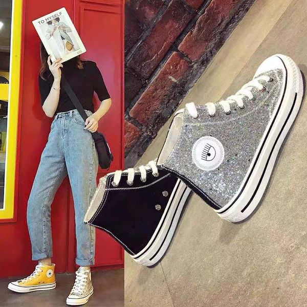 

chiara ferragni x Ã§onverse Ã§huck glitter/silver all-star 1970s big eyes sneakers polka white low canvas shoes 35-44 112212, Black