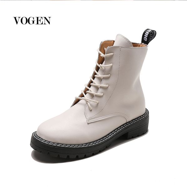 

2020 autumn winter quality genuine leather punk short boots lace up high heels women ankle boots party shoes woman, Black