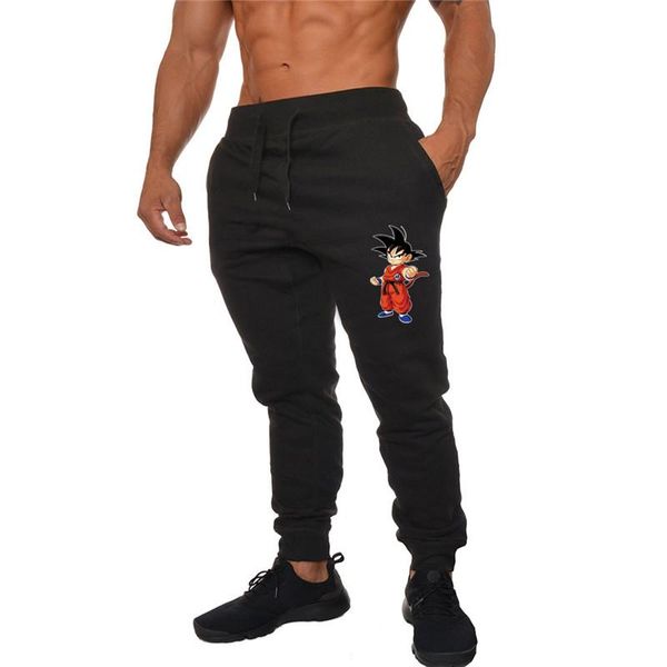 

the dragon ball element goku print men pants with belt man motion pants casual hemme trousers, Black