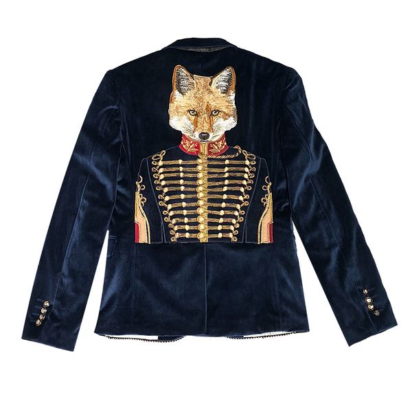 

men's clothing 2019 new winter embroidered coat with wolf head on the back trousers fashionable velvet suit, White;black