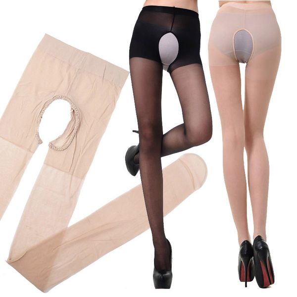 

fashion 1pc elasticity open crotch silk stockings with holes women tigthts pantyhose, Black;white