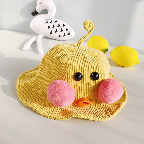 

cute cartoon corduroy bucket hat caps children fisherman panama cotton layer fabric kids sunscreen bucket for boys and girls