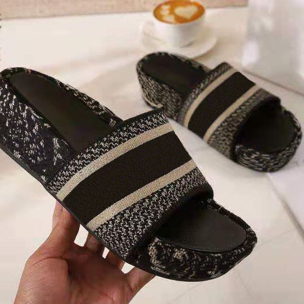

new summer luxury women's classic letters slippers fashion famous design slippers female thick bottom non-slip slides beach flip flops, Black