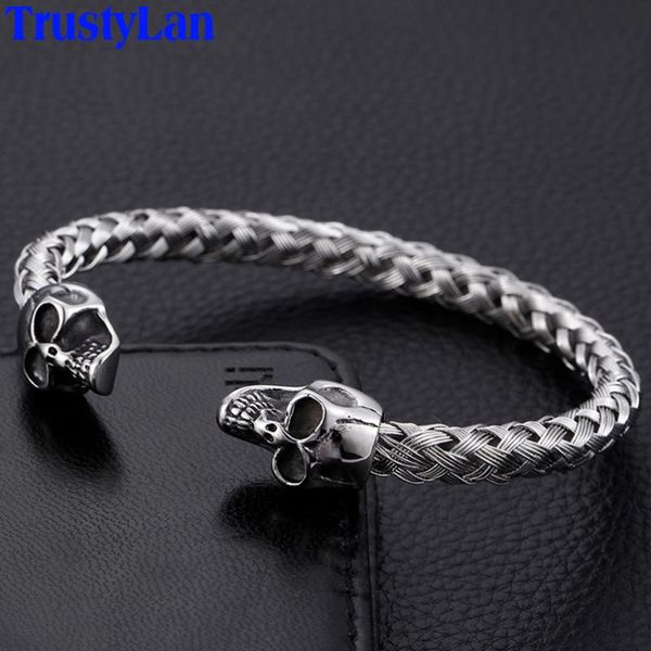 

punk rocker wolf head style mens bracelets & bangles stainless steel 12mm wide cuff wristband brazaletes skull jewelry accessory, Black