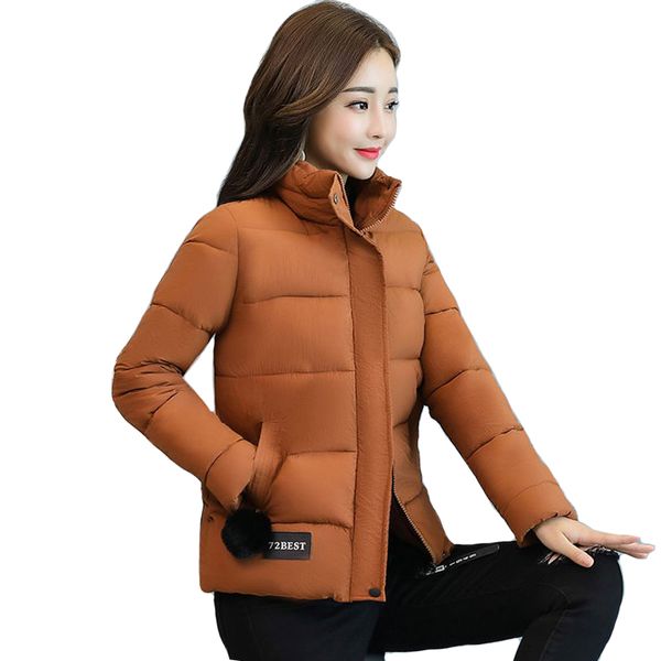 

women winter jacket chic stand collar coats fashion cotton padded short casaco feminina inverno mujer, Black;brown