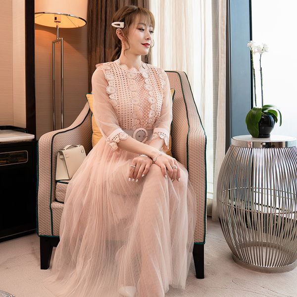 

spring and summer dress 2019 new style women's dress debutante embroidered water soluble joint gauze slimming full body 80, White;black