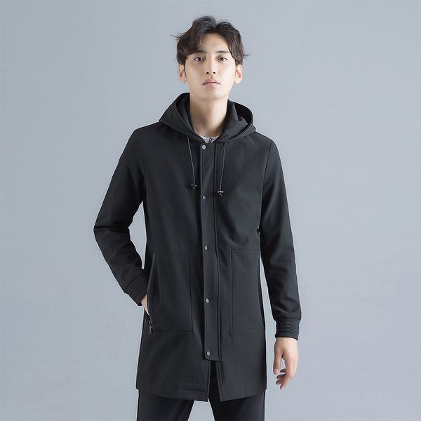 

2019 new spring-summer men's fashionable outerwear windbreaker men's thin hooded jackets casual athletic coat trench, Tan;black