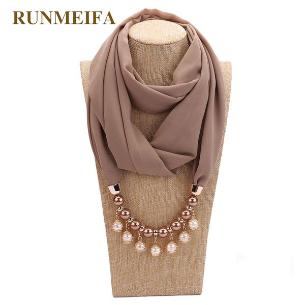 

14 colors new design scarf necklace for women fashion pearl jewelry necklace of muslim sun protection wrapped chiffon scarf gift, Silver