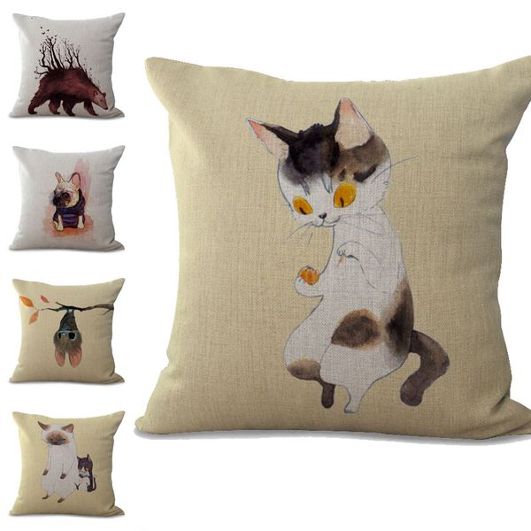 

cute animal cat pillow case cushion cover linen cotton throw square pillowcase cover decor drop ship 300732