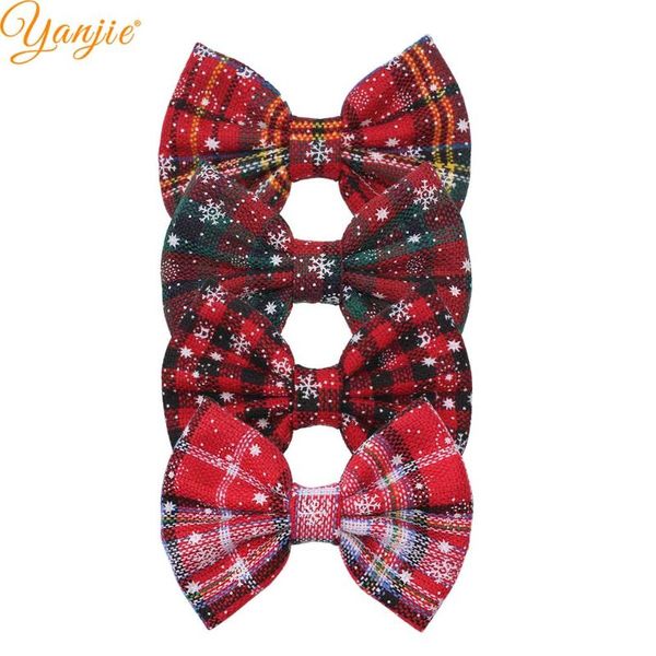 

hair accessories 12pcs/lot 5'' christmas snowflake plaid bows for girls barrette winter clips women hairpins, Slivery;white
