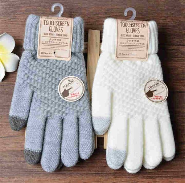 

winter touch screen gloves women men warm stretch knit mittens imitation wool full finger guantes female crochet luvas thicken t590, Blue;gray