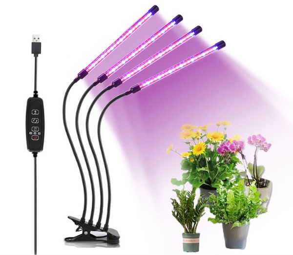 

wholesale dimmable 40w four head led plant grow light with desk holder clip +timer 3modes full spectrum led grow lighting