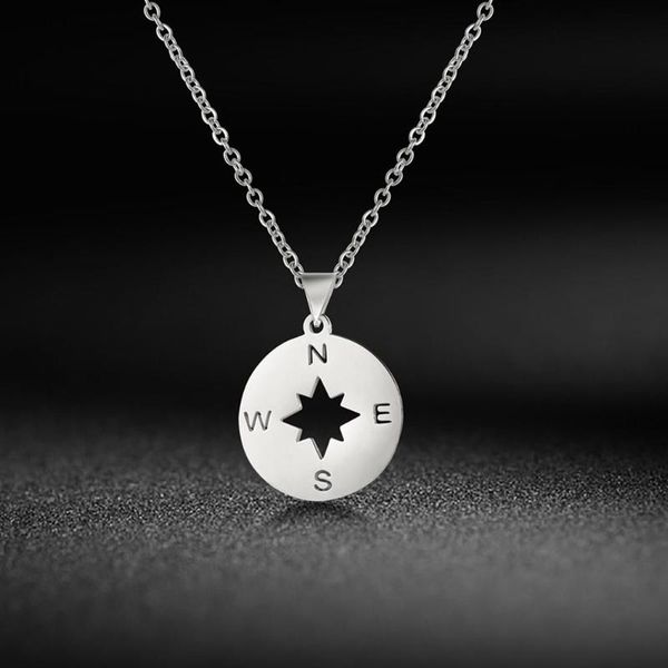 

chains lemegeton compass stainless steel necklace for women travel jewelry lover's pulseira feminina engagement, Silver