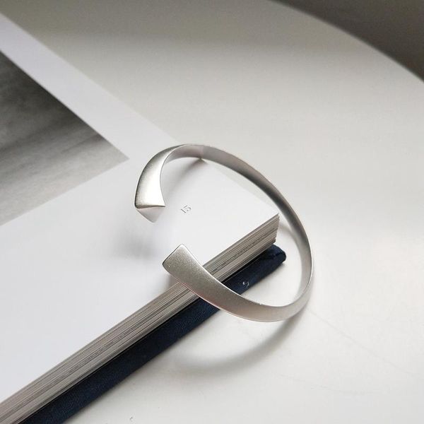 

triangle section open bangle 100% 925 sterling silver jewelry frosted surface geometric bangle punk style elegant women bracelet, Black