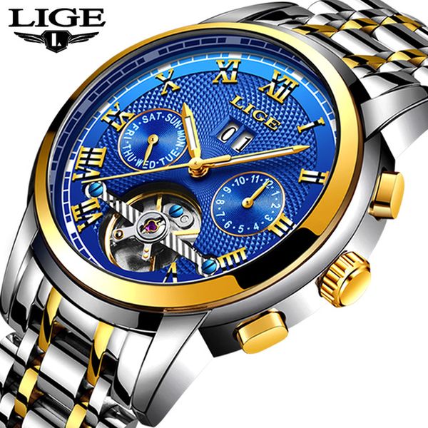 

relogio masculino mens watches new lige men's automatic mechanical watch mens fashion business waterproof watch, Slivery;brown