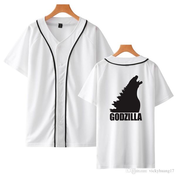 

new kaiju anime printing short sleeve baseball jacket summer cool hip hop king of the monsters godzilla mothra ghidrah hoodies, Black