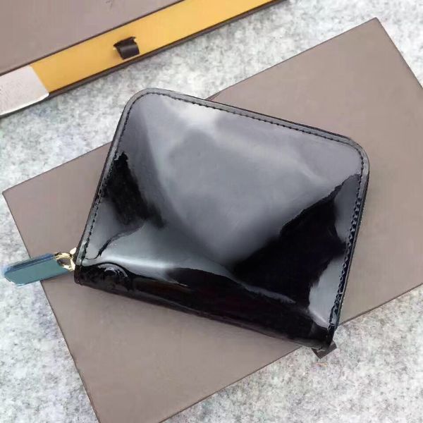 

designer-patent leather shinny short wallet fashion original box coin purse women designer wallet classic zipper pocket, Red;black