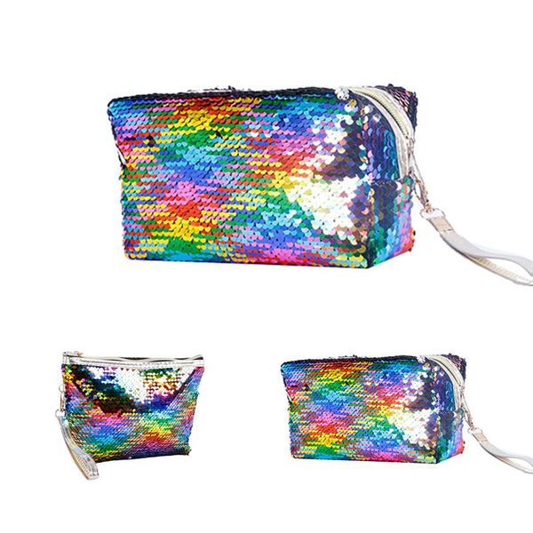 

sequins glitter cosmetic bags double color sequins handbag cosmetic bag makeup bag pouch women mermaid party clutch bags