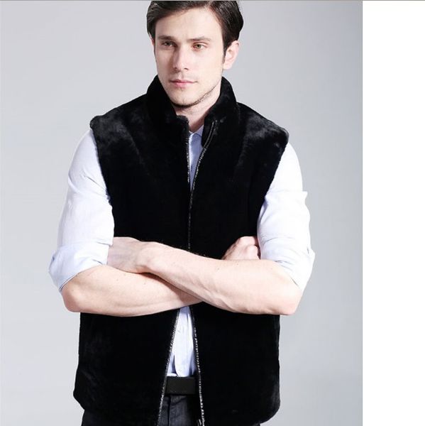 

2020 winter faux fur coats for men sleeveless fur overcoat stand collar slimming 5xl 6xl plus size fake outerwear xl689, Black