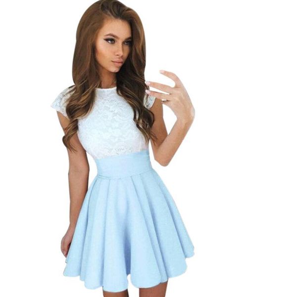 

2019 lace dress women cute girls summer ladies sleeveless party skater dresses womens casual a-line mini dress, Black;gray