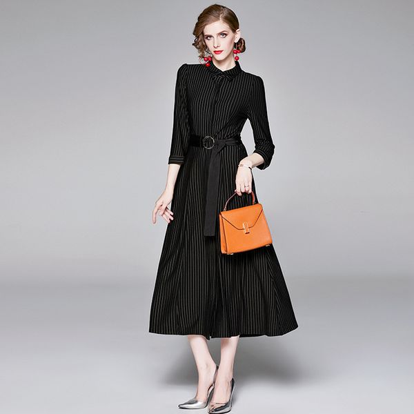 

женские сезона зарубежный дизайнер стиля в полоску рубашка юбка дизайн чувство нишу рукав длинный femalebass платье, Black;gray