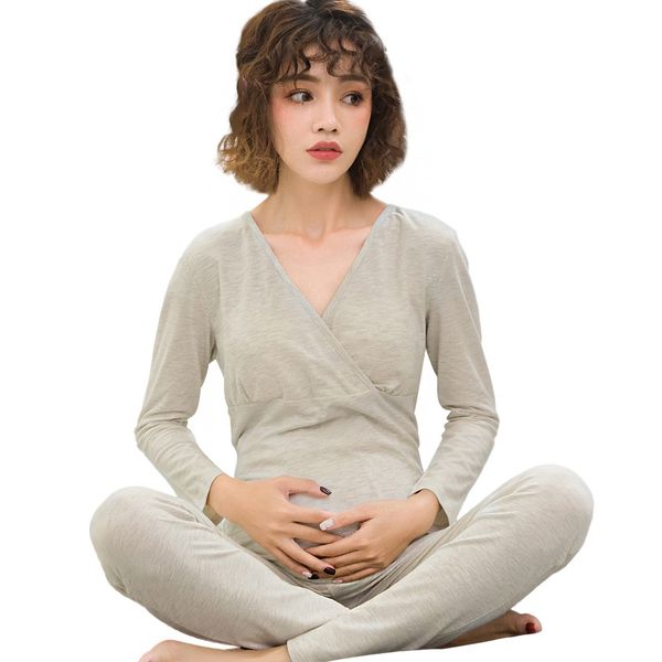 

Pregnant WOMEN'S Thermal Underwear Nursing Pajamas Set Cotton Confinement Clothing Spring And Autumn