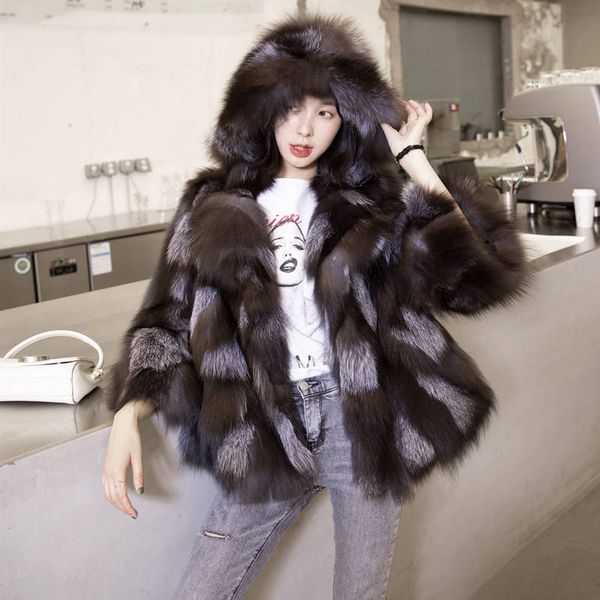 

2019 new autumn winter women natural fur hooded short outwear female thick warm loose parkas 100% real fur collar coats a01, Black