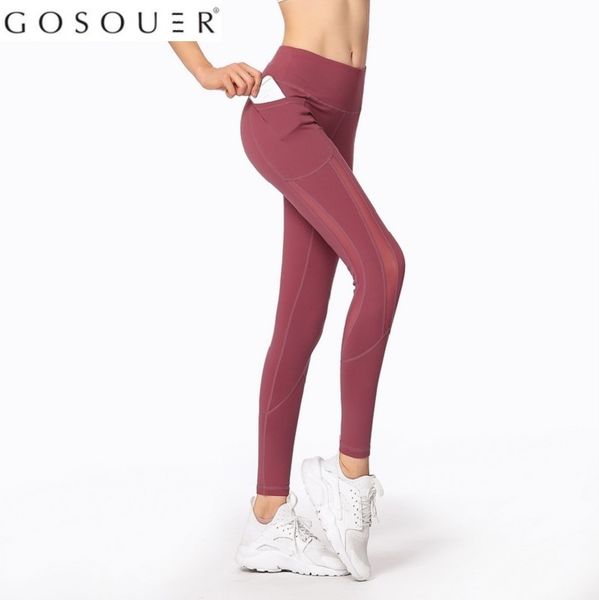 

gosouer gym pants ankel-length yoga pants with porcket trousers black running elastic quick dry push up women mtb sports wear, White;red