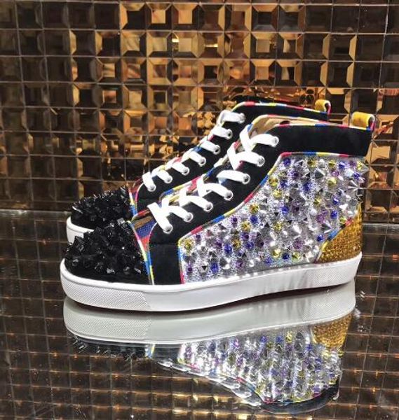 

perfect quality spikes flower leather women,men sneakers shoes design high red bottom shoes stud casual walking flats size 35-46, Black