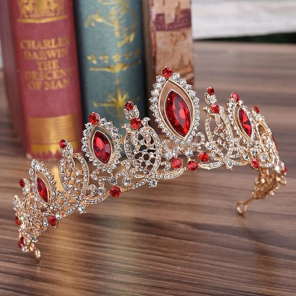 

large european crown bridal wedding tiara baroque crystal headband wrap around headpiece hair jewelry gold pageant crown diadema, Golden;white