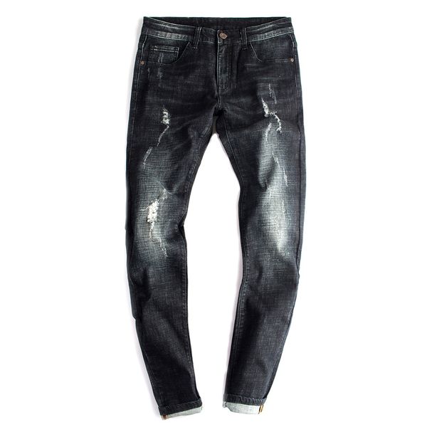 

port& skinny jeans men ripped pencil jean for men zipper solid color slim fit clothing 102 wholesale, Blue