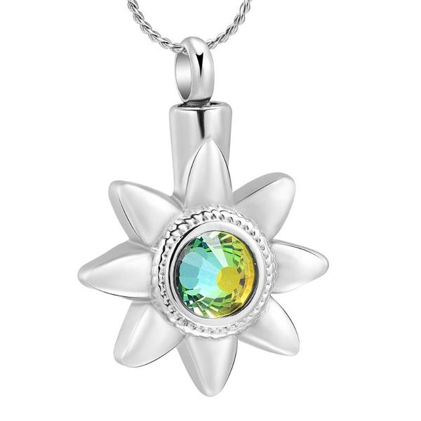 

memorial urn necklace for women men sun flower cremation jewelry for ashes pendant stainless steel crystal inlay keepsake, Silver