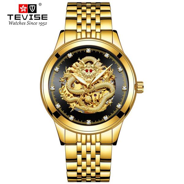 

chinese dragon pattern mens watches casual automatic mechanical sports wrist watch stainless steel male clock, Slivery;brown