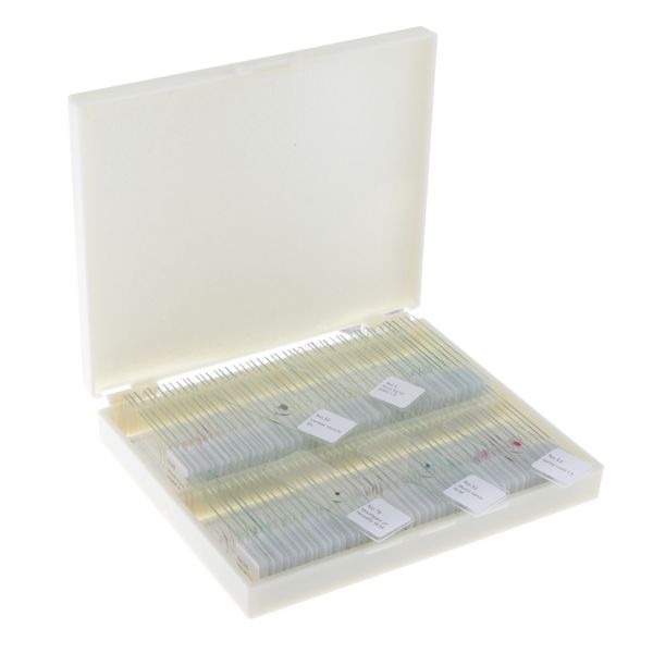 

100 шт подготовленный набор слайдов микроскопа для базового биологического научного образования, 100шт слайдов, включает в себя футляр для х