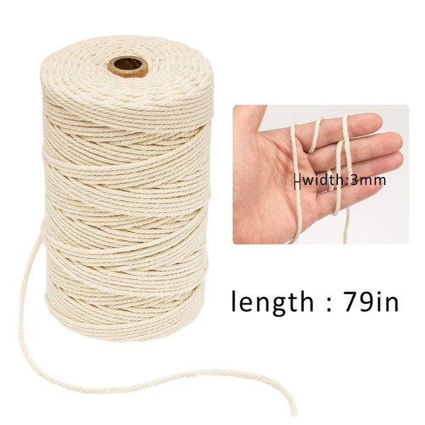 

new 3mm x 200m natural handmade cotton cord macrame yarn rope diy wall hanging plant hanger craft string knitting home l*5, Black;white