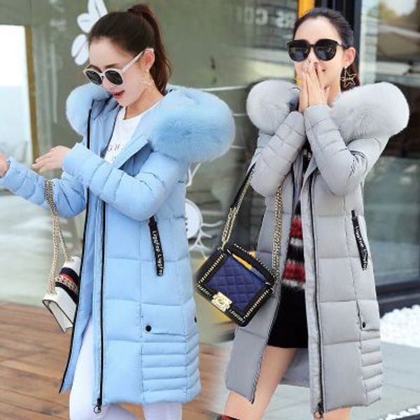 

2019 women winter jackets down cotton hooded coat plus size parkas mujer coats long coat fashion female fur collar coats a1297, Black