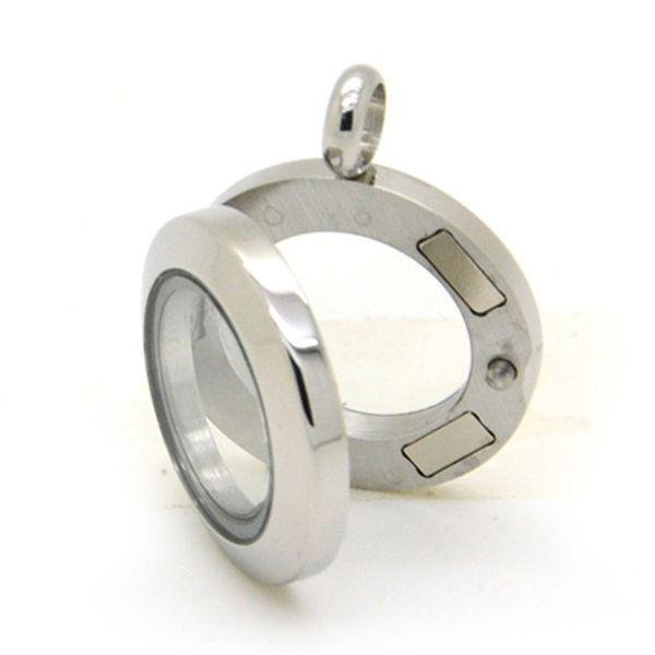 

10pcs floating locket pendants 20mm plane magnetic stainless steel floating charm living glass locket wholesale, Silver