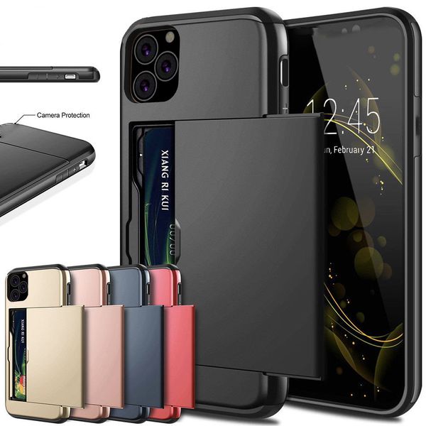 

slide armor wallet card slots cover case for iphone 12 mini pro 6 6s 7 8 plus x xs xr max case coque cell phone cases