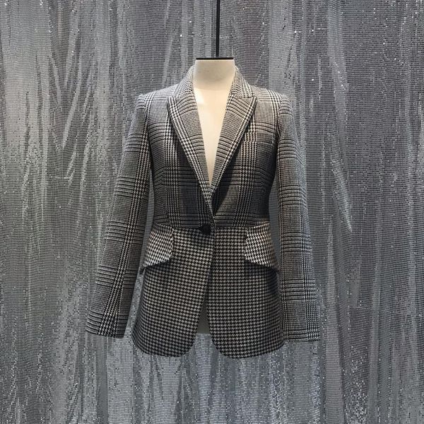 

2019 new ladies fashion long sleeve lapel plaid suit jacket 0715, Black;brown