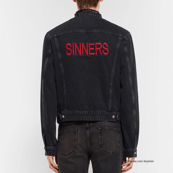 

18ss b1cj sinners letter embroidery denim jacket retro street fashion casual men and women lover denim jacket high new, Black;brown