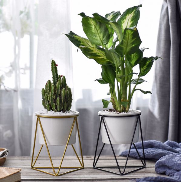 

nordic fleshy flower pots wrought iron vase simple iron frame flower stand ceramic hydroponic flower pot green planter set