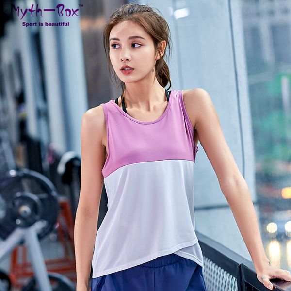 

women yoga shirt female running vest loose fitness jerseys hit color sport vest quick dry tank gym trainning t-shirt blouse, White;red